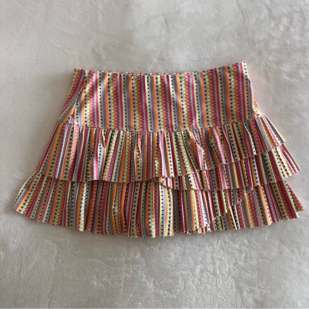 Striped Multicolor Ruffle Athletic Tennis Skirt With Built in Shorts Size Small